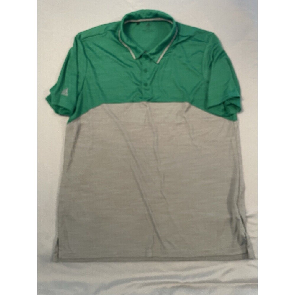 Adidas Polo Shirt Men Size XL Green Gray Color Block Short Sleeve Golf